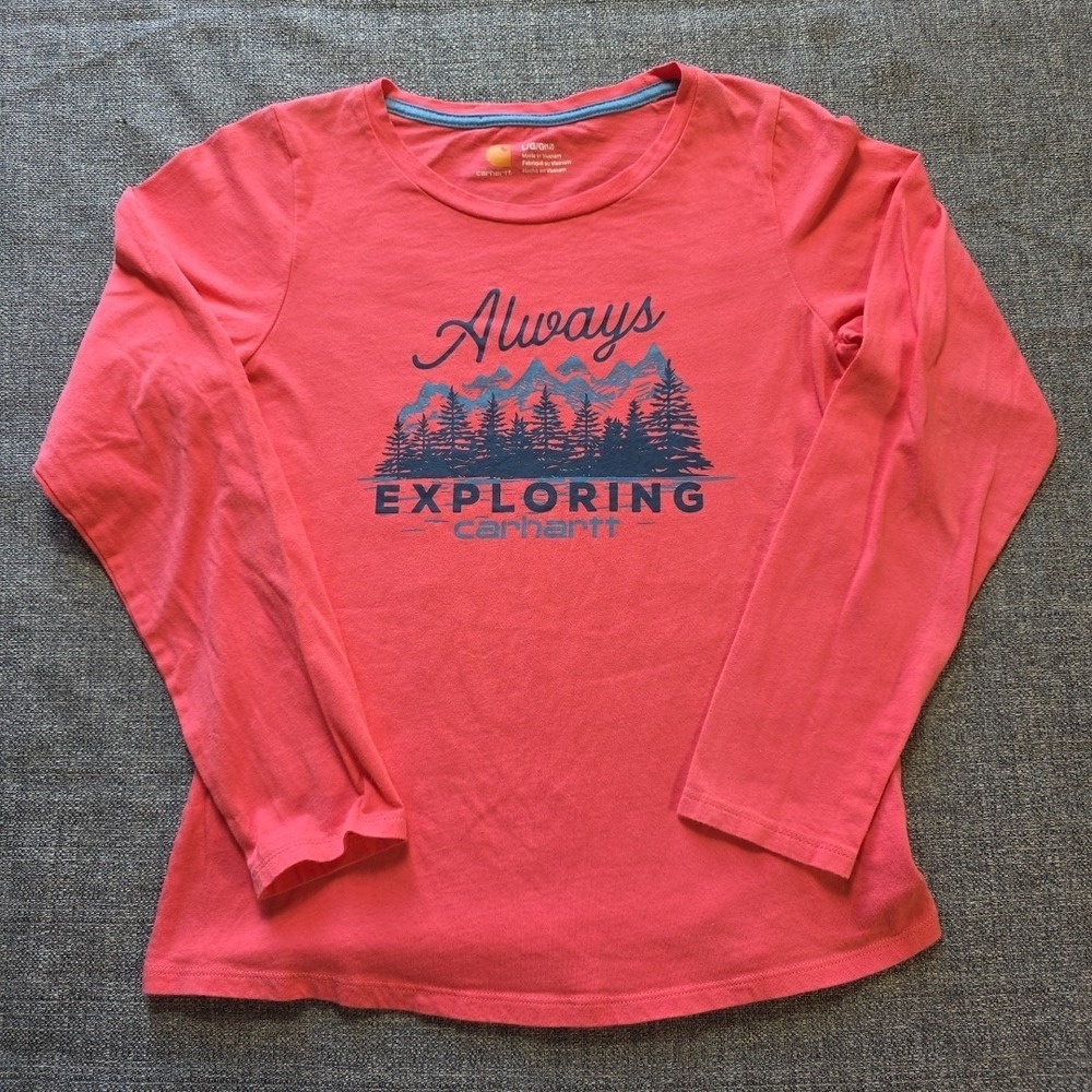 Carhartt Shirt Girls Large 12 Pink Always Exploring Graphic Print Long Sleeve